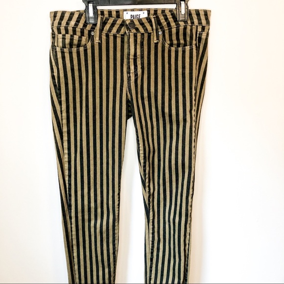 PAIGE Pants - PAIGE Jeans Skyline Ankle Peg Olive London Stripe